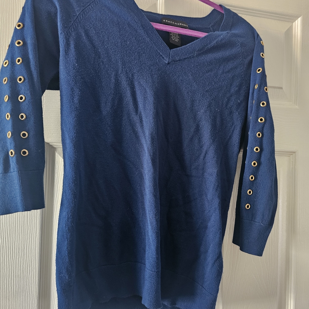 Grace Elements Navy Sweater with Grommet Accents